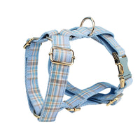 HKM-2186941 Sky Blue Grid Dog Collar and Leash Set with Bow Tie for Small to Medium Dogs