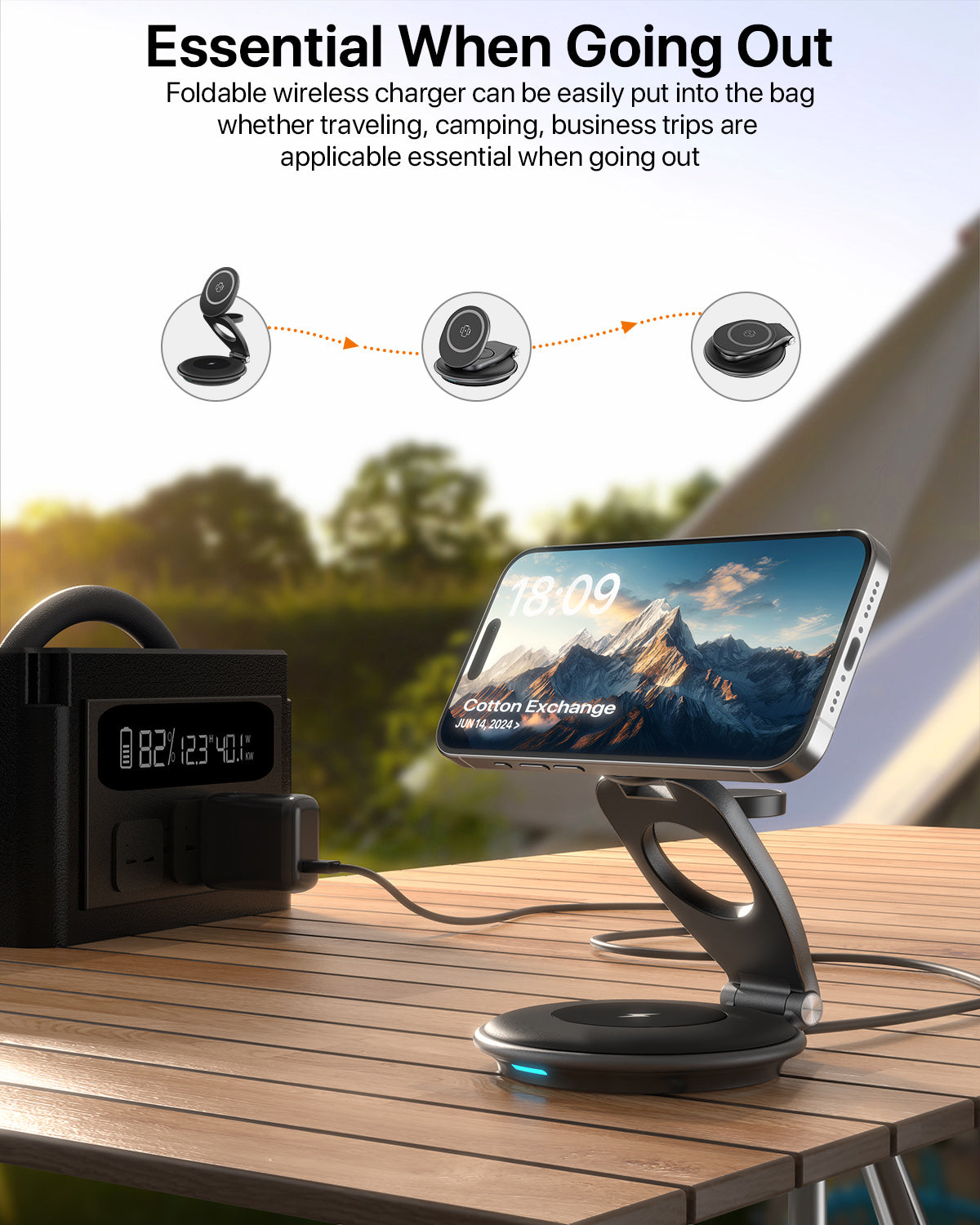HKM-218835 3-in-1 Wireless Travel Charging Station for iPhone, AirPods, and iWatch with 30W Adapter