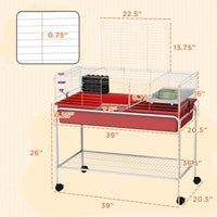 HKM-2188605 Two-Story Small Animal Cage with Removable Stand, Shelf & Wheels - 39" x 20.5" x 36.5" - Ideal for Guinea Pigs, Ferrets, & More