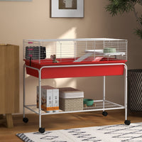 HKM-2188605 Two-Story Small Animal Cage with Removable Stand, Shelf & Wheels - 39" x 20.5" x 36.5" - Ideal for Guinea Pigs, Ferrets, & More