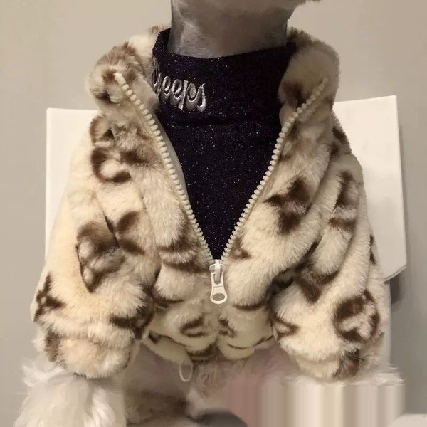 HKM-2189501 Autumn and Winter Dog Smoked Fur Coat in LV Color, Comfortable Polyester Material