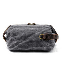 HKM-219027 Waterproof Waxed Canvas Travel Toiletry Bag with Leather Handle for Unisex