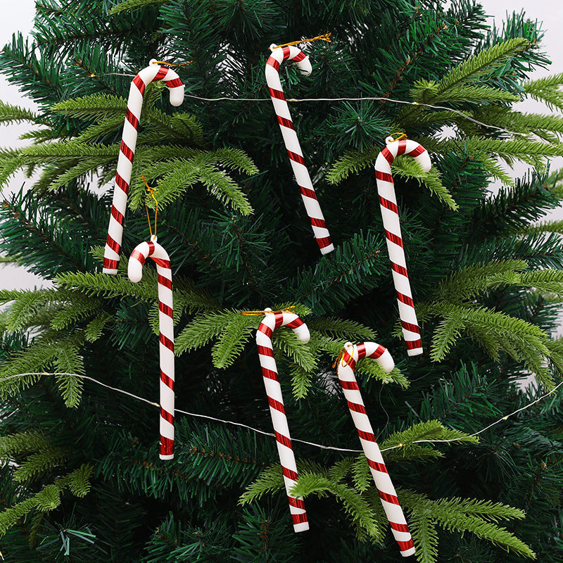 HKM-219091 Red and White Plastic Christmas Tree Crutches Prop Decorations - 17cm (Pack of 6)