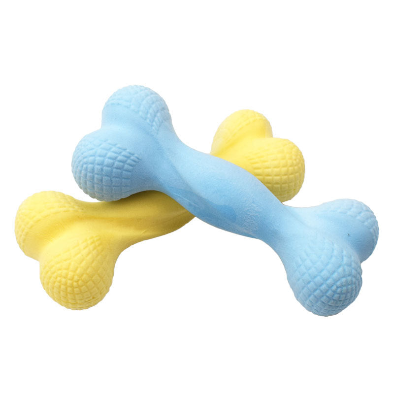 HKM-2191549 Durable TPR Chew Toys for Big and Small Dogs - Fun Bone Shapes in Pink, Yellow, and Blue