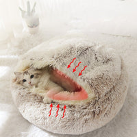 HKM-2192189 Plush Round Cat Bed with Semi-Enclosed Cave Design for Cozy Comfort and Easy Cleaning