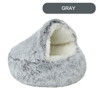 HKM-2192189 Plush Round Cat Bed with Semi-Enclosed Cave Design for Cozy Comfort and Easy Cleaning