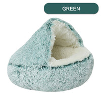 HKM-2192189 Plush Round Cat Bed with Semi-Enclosed Cave Design for Cozy Comfort and Easy Cleaning