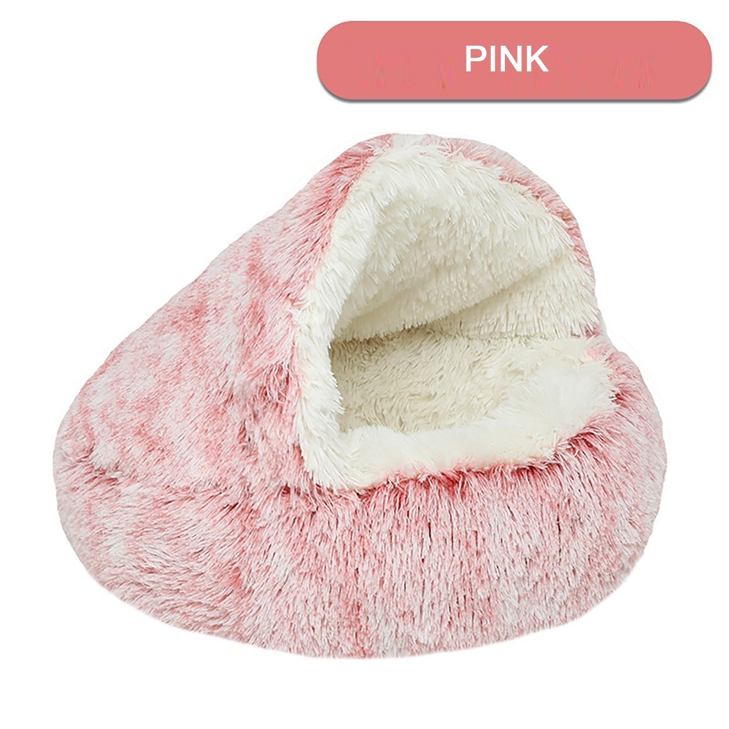 HKM-2192189 Plush Round Cat Bed with Semi-Enclosed Cave Design for Cozy Comfort and Easy Cleaning