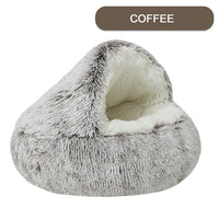 HKM-2192189 Plush Round Cat Bed with Semi-Enclosed Cave Design for Cozy Comfort and Easy Cleaning