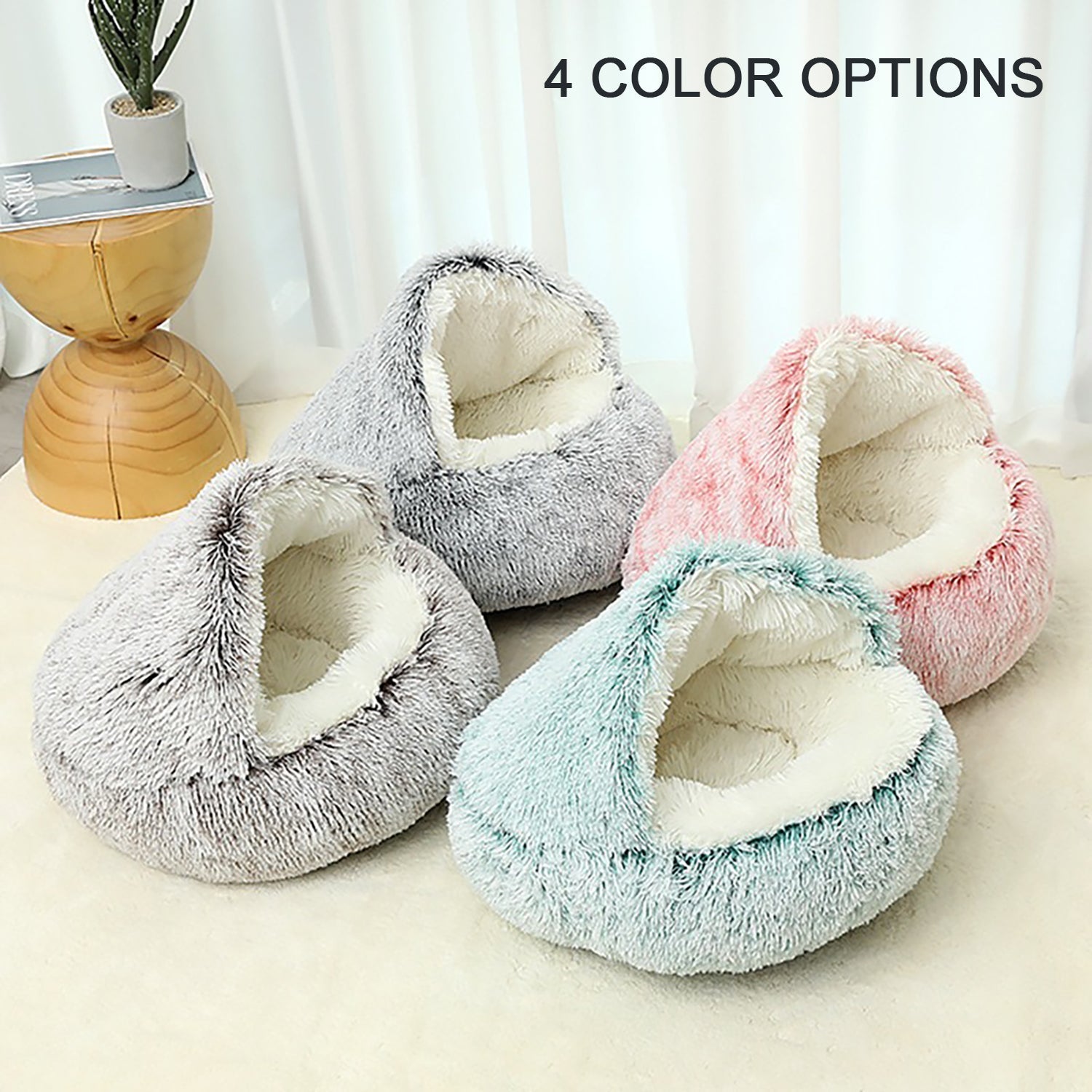 HKM-2192189 Plush Round Cat Bed with Semi-Enclosed Cave Design for Cozy Comfort and Easy Cleaning