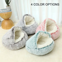 HKM-2192189 Plush Round Cat Bed with Semi-Enclosed Cave Design for Cozy Comfort and Easy Cleaning