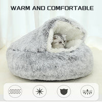 HKM-2192189 Plush Round Cat Bed with Semi-Enclosed Cave Design for Cozy Comfort and Easy Cleaning