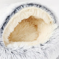 HKM-2192189 Plush Round Cat Bed with Semi-Enclosed Cave Design for Cozy Comfort and Easy Cleaning