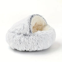 HKM-2192189 Plush Round Cat Bed with Semi-Enclosed Cave Design for Cozy Comfort and Easy Cleaning