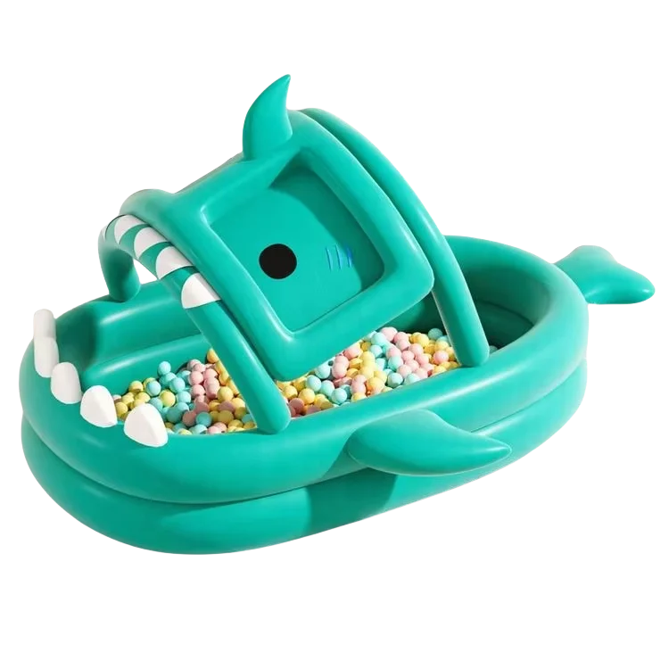 HKM-219219 Inflatable Shark-Shaped Baby Pool with Awning, Large Eco-Friendly PVC Design for Summer Fun