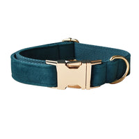 HKM-2192701 Peacock Blue Cotton Dog Collar and Leash Set with Alloy Carabiner