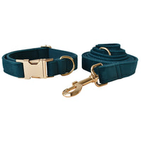 HKM-2192701 Peacock Blue Cotton Dog Collar and Leash Set with Alloy Carabiner