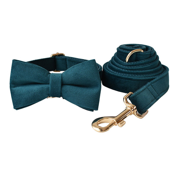 HKM-2192701 Peacock Blue Cotton Dog Collar and Leash Set with Alloy Carabiner