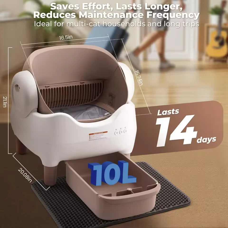 HKM-219411 Smart Cat Litter Box with Intelligent Self-Cleaning Function, Large Capacity and App Control, Open Design