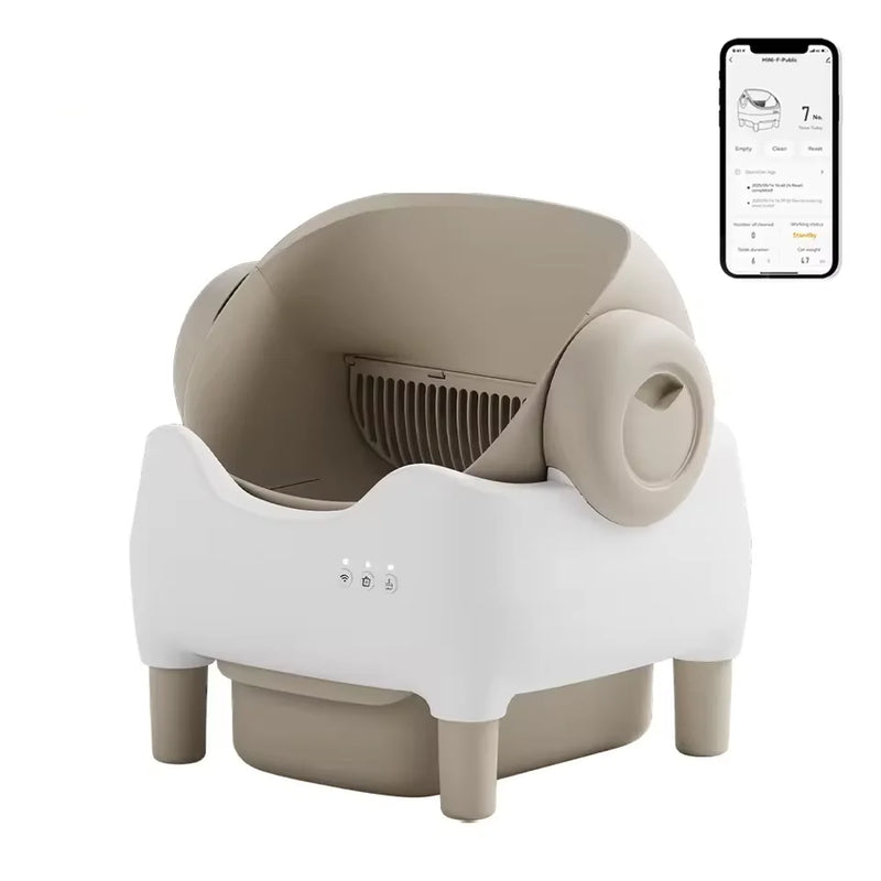 HKM-219411 Smart Cat Litter Box with Intelligent Self-Cleaning Function, Large Capacity and App Control, Open Design