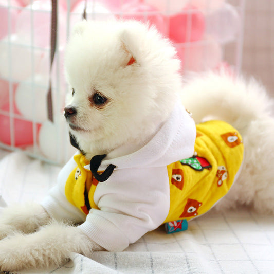 HKM-2195773 Cozy Cotton Fleece Hoodie for Cats in Gold with Yellow Bear Design