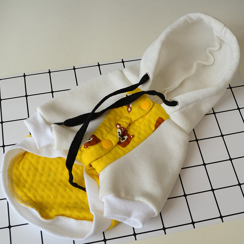 HKM-2195773 Cozy Cotton Fleece Hoodie for Cats in Gold with Yellow Bear Design