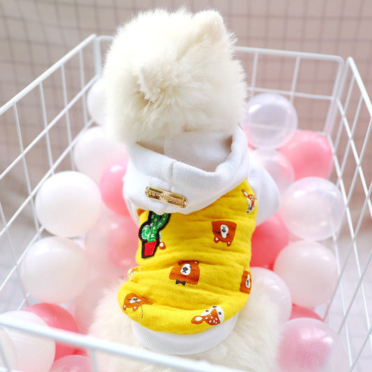 HKM-2195773 Cozy Cotton Fleece Hoodie for Cats in Gold with Yellow Bear Design