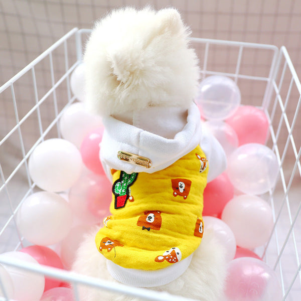 HKM-2195773 Cozy Cotton Fleece Hoodie for Cats in Gold with Yellow Bear Design