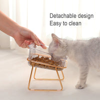 HKM-2196669 Elevated Pet Bowl with Oblique Mouth Design for Neck Support - Gold-Plated Iron & ABS Material