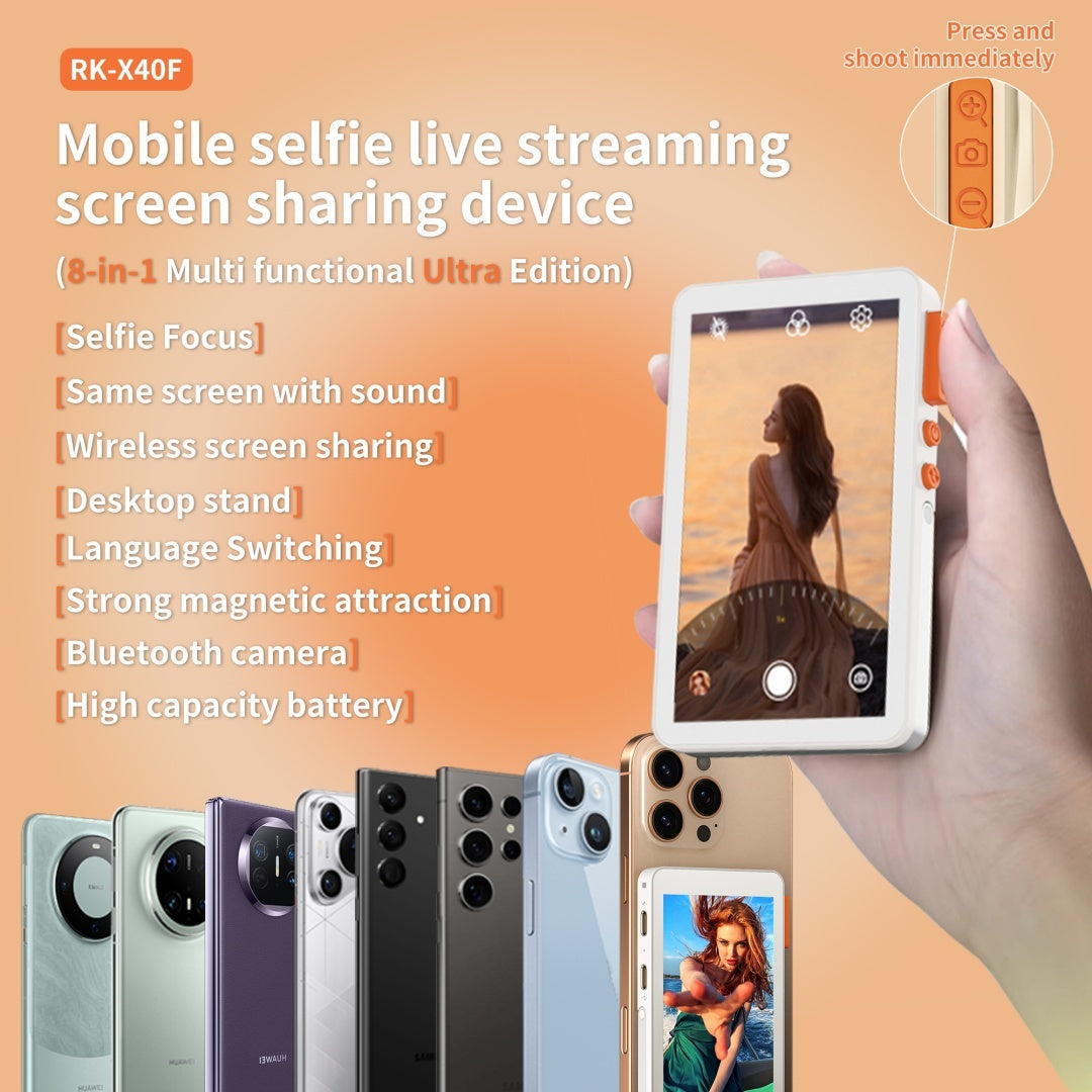 HKM-219667 Eight-in-One Mobile Selfie Screen Sharing Device with Adjustable Display and Bluetooth Camera