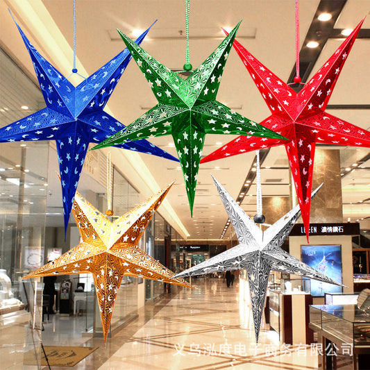 HKM-219731 Five-Pointed Star Christmas Ornaments in Gold, Red, Blue, Green, Silver - 30cm, 45cm, 60cm