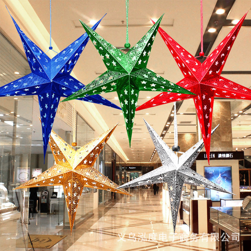 HKM-219731 Five-Pointed Star Christmas Ornaments in Gold, Red, Blue, Green, Silver - 30cm, 45cm, 60cm