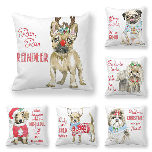 HKM-219795 Christmas Cartoon Cute Dog Peach Skin Fabric Pillow Cover - 45x45cm, Plush Material, Chinese Style, Multiple Colors