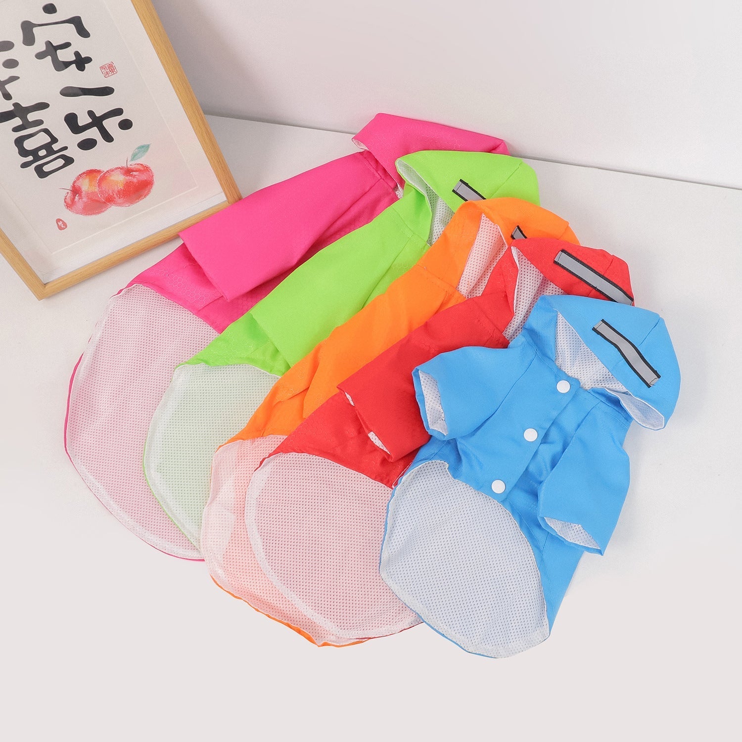HKM-2198077 Reflective Waterproof Dog Raincoat for Small Pets - Casual Polyester Coat in Multiple Colors