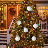 HKM-219923 Cream Ruffle Ball Ornaments Set of 6, 4-Inch Decorative Hanging Decorations for Home and Event Decor
