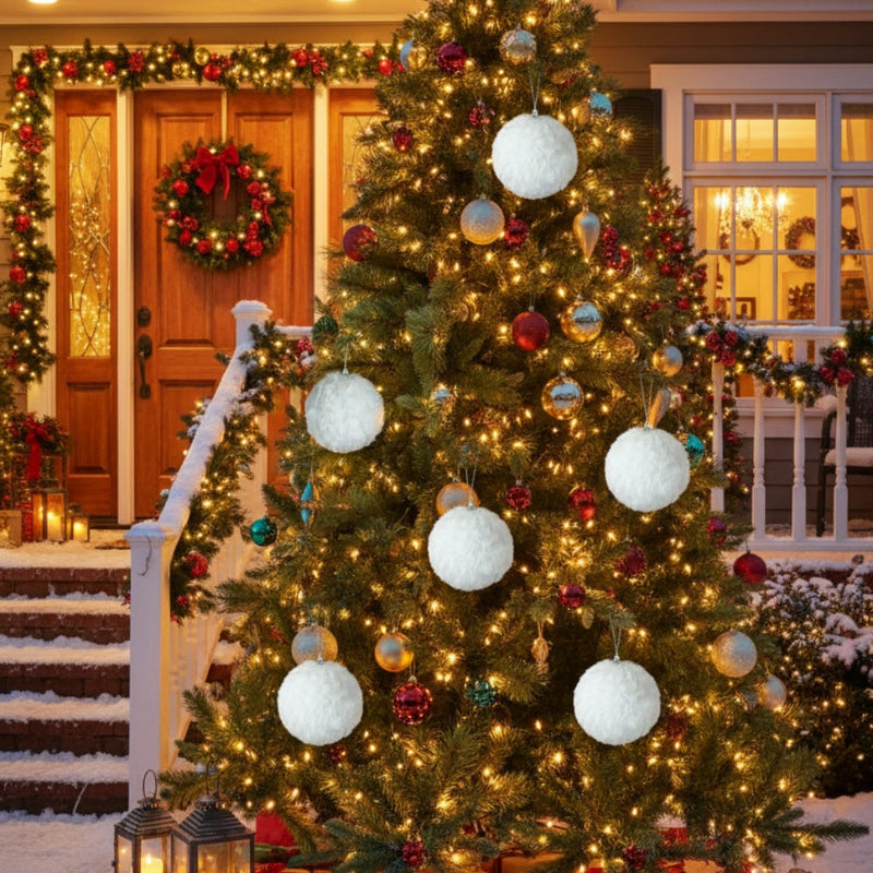 HKM-219923 Cream Ruffle Ball Ornaments Set of 6, 4-Inch Decorative Hanging Decorations for Home and Event Decor