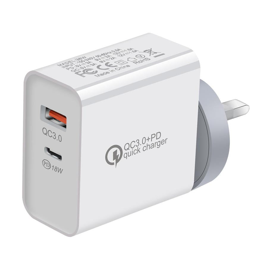 HKM-219987 36W Dual Port USB-C Mobile Charger for Fast Charging