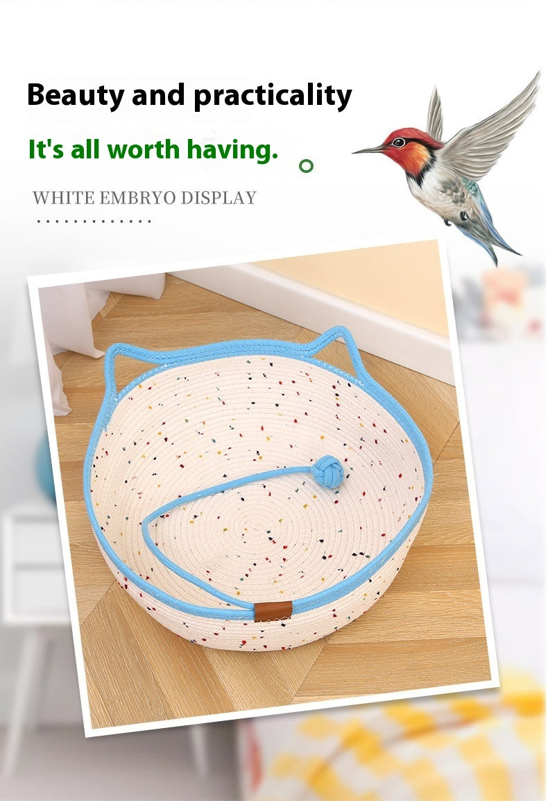 HKM-2200509 Cotton and Hemp Rope Cat Nest Mat - Soft Pet Bed with Optional Toy Ball in Multiple Sizes