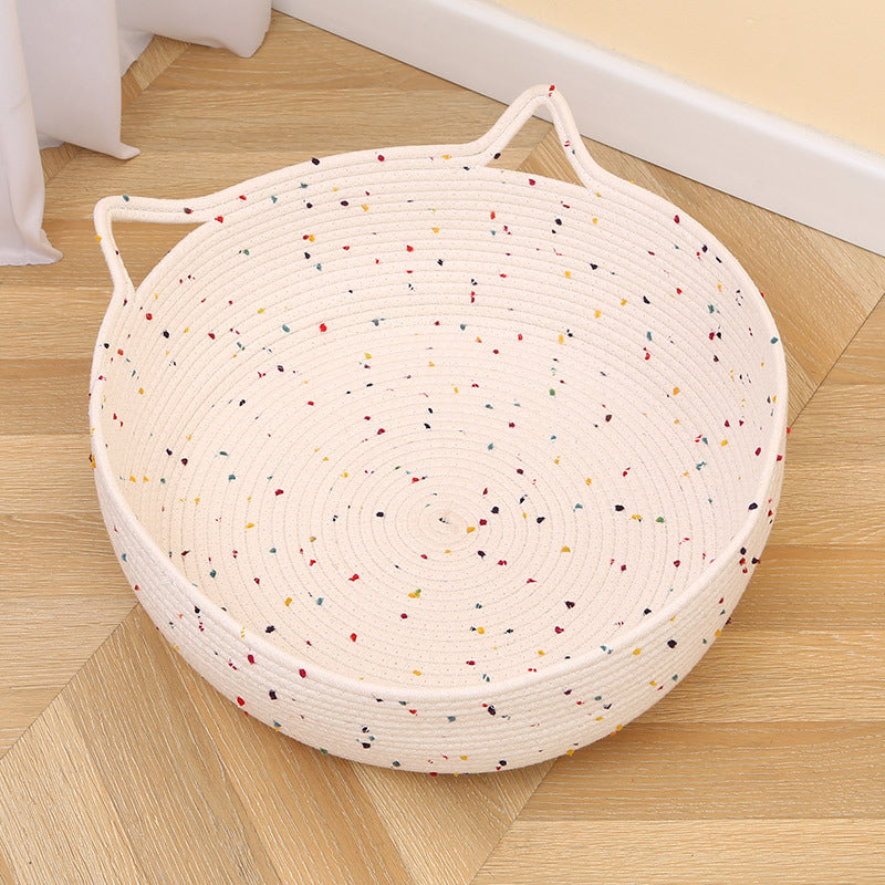 HKM-2200509 Cotton and Hemp Rope Cat Nest Mat - Soft Pet Bed with Optional Toy Ball in Multiple Sizes