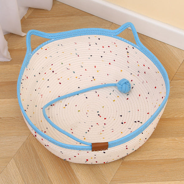 HKM-2200509 Cotton and Hemp Rope Cat Nest Mat - Soft Pet Bed with Optional Toy Ball in Multiple Sizes