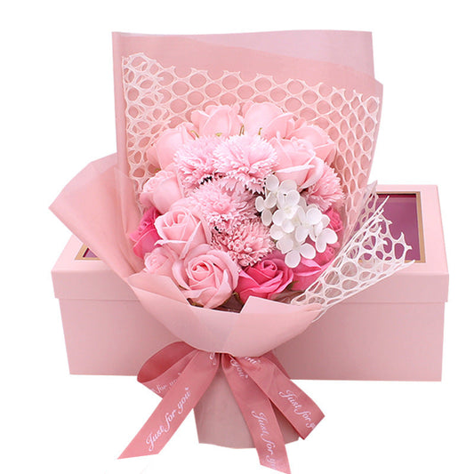 HKM-220051 19 Rose Soap Bouquet Gift Box - Handmade Floral Arrangement in Multiple Colors for Special Occasions