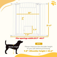 HKM-2201917 Extra Wide Adjustable Pet Gate with Cat Door for Multi-Pet Homes - 30.3" or 37.4" High, White Steel