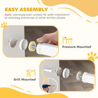 HKM-2201917 Extra Wide Adjustable Pet Gate with Cat Door for Multi-Pet Homes - 30.3" or 37.4" High, White Steel
