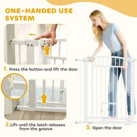 HKM-2201917 Extra Wide Adjustable Pet Gate with Cat Door for Multi-Pet Homes - 30.3" or 37.4" High, White Steel