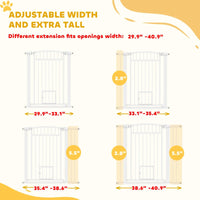 HKM-2201917 Extra Wide Adjustable Pet Gate with Cat Door for Multi-Pet Homes - 30.3" or 37.4" High, White Steel