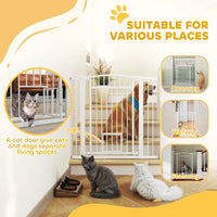 HKM-2201917 Extra Wide Adjustable Pet Gate with Cat Door for Multi-Pet Homes - 30.3" or 37.4" High, White Steel