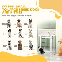 HKM-2201917 Extra Wide Adjustable Pet Gate with Cat Door for Multi-Pet Homes - 30.3" or 37.4" High, White Steel