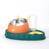 HKM-2202429 Double Bowl Stainless Steel Pet Feeding Dish with Non-Slip Base and Tilted Carrot Design