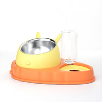 HKM-2202429 Double Bowl Stainless Steel Pet Feeding Dish with Non-Slip Base and Tilted Carrot Design