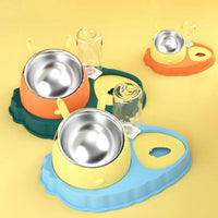 HKM-2202429 Double Bowl Stainless Steel Pet Feeding Dish with Non-Slip Base and Tilted Carrot Design